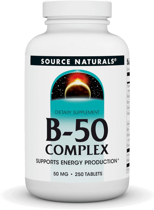 250-Count Source Naturals B-50 Complex 50mg B-Vitamins Tablets for Energy Production Boost