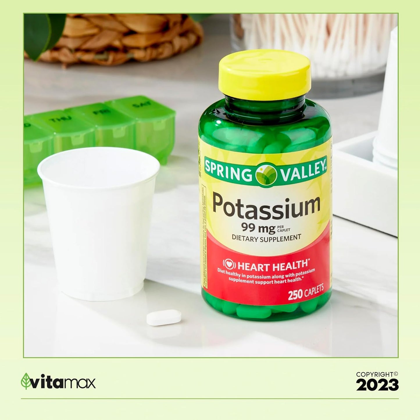 250 Count Spring Valley Potassium Heart Health Supplement + VitaMax Vitamin Guide (8 Month Supply)