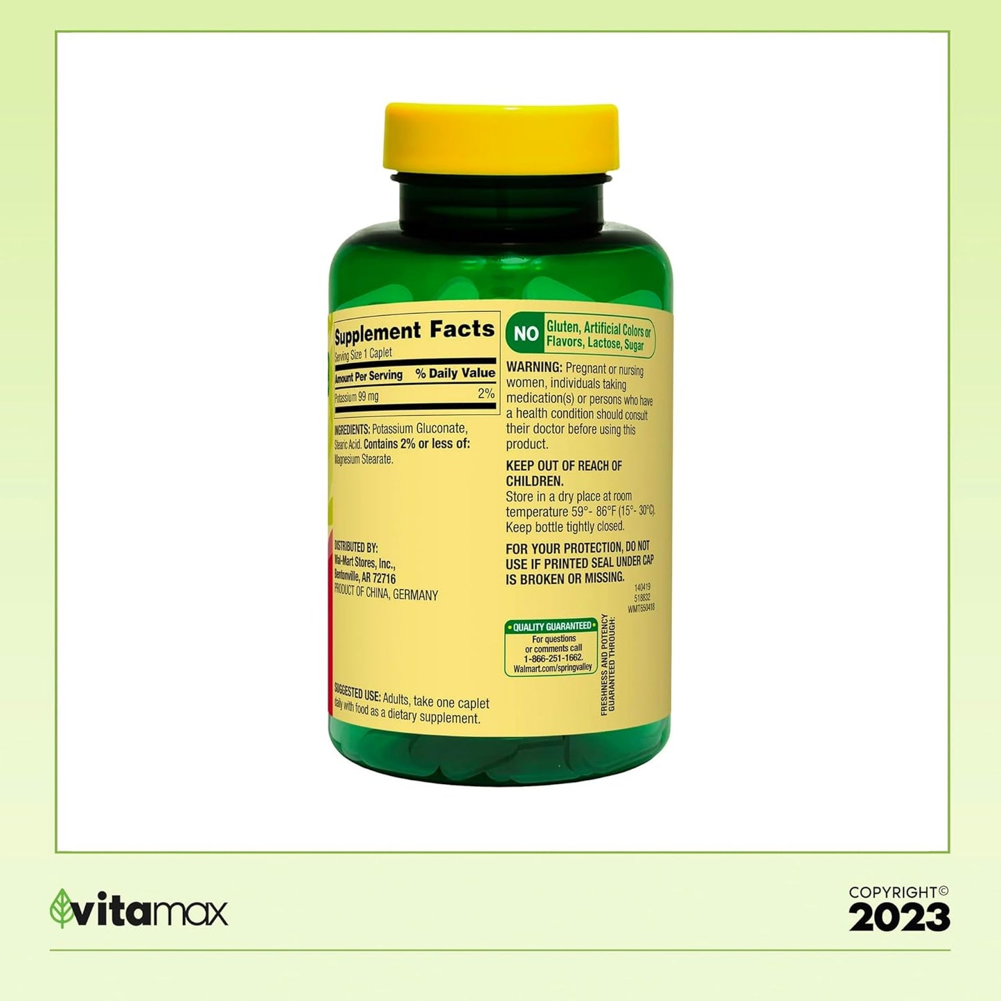 250 Count Spring Valley Potassium Heart Health Supplement + VitaMax Vitamin Guide (8 Month Supply)