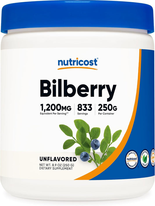 250 Grams Nutricost Bilberry Powder - Gluten Free and Non-GMO Supplement