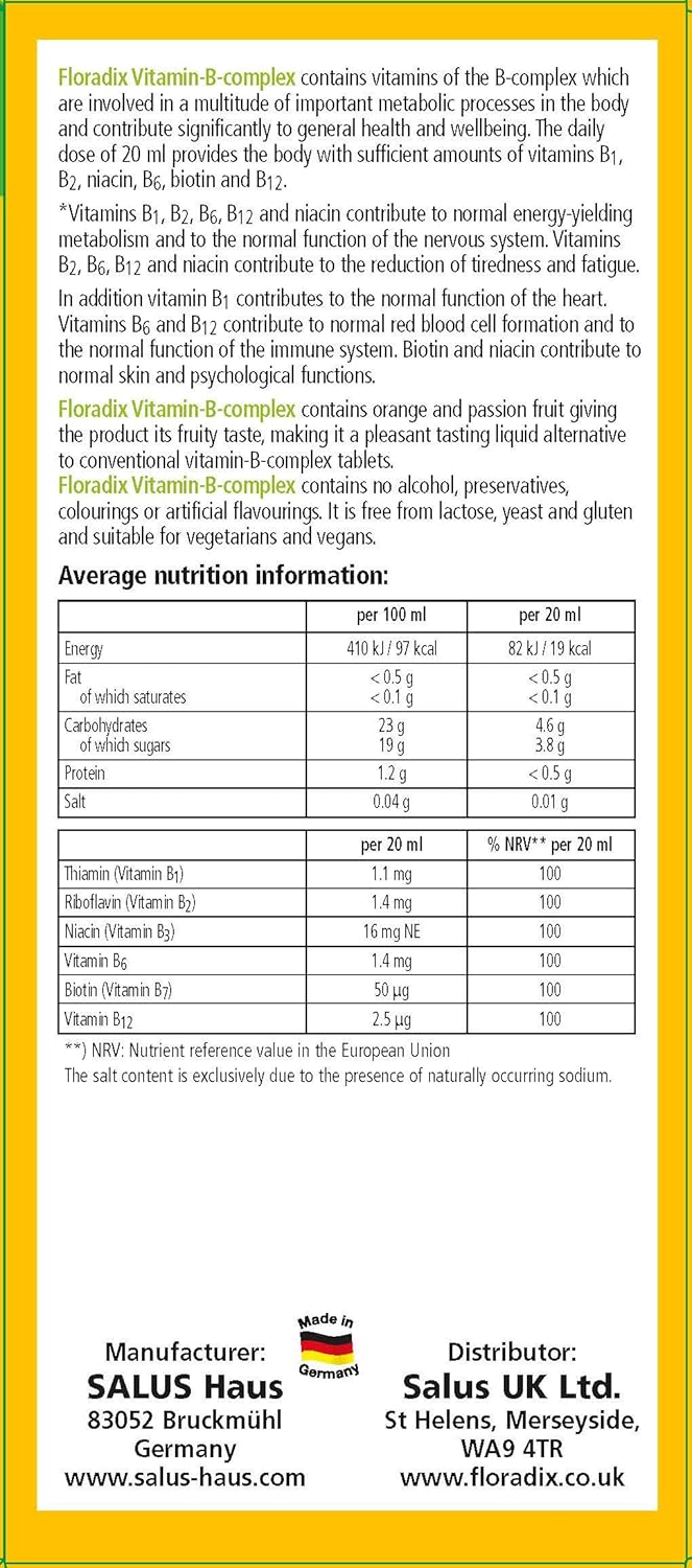 250 ml Floradix Liquid Vitamin B Complex Supplement