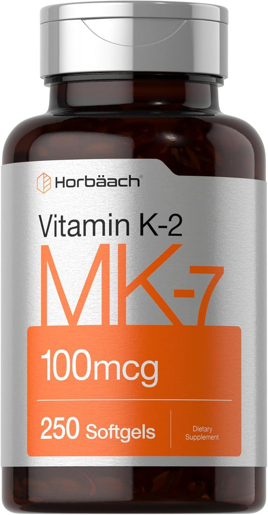 250 Non-GMO, Gluten Free Horbäach Vitamin K2 MK7 100mcg Softgels - Dietary Supplement