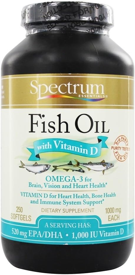 250 Softgels Spectrum Essentials Fish Oil with Vitamin D - Omega-3 Supplement for Immune Support