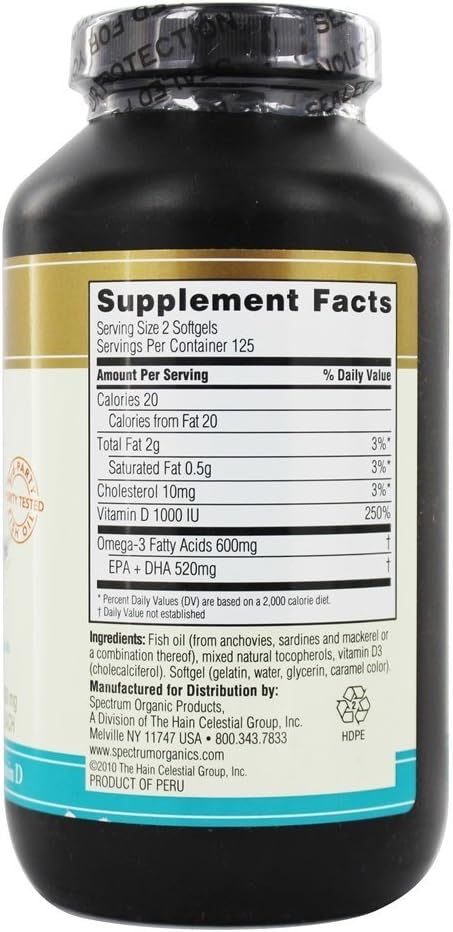 250 Softgels Spectrum Essentials Fish Oil with Vitamin D - Omega-3 Supplement for Immune Support