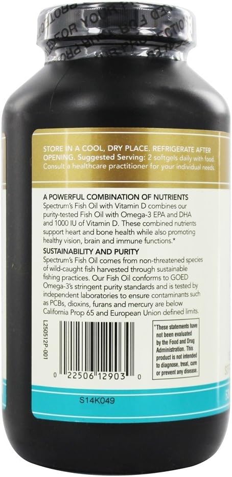 250 Softgels Spectrum Essentials Fish Oil with Vitamin D - Omega-3 Supplement for Immune Support