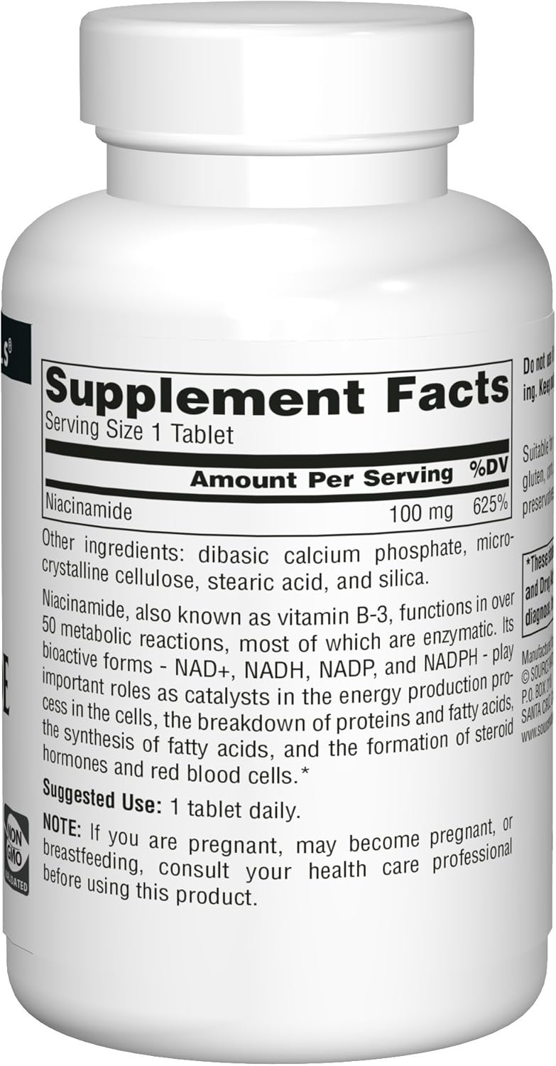 250 Tablets of Source Naturals Niacinamide B-3, 100 mg Dietary Supplement - Supports Energy Production and Metabolism