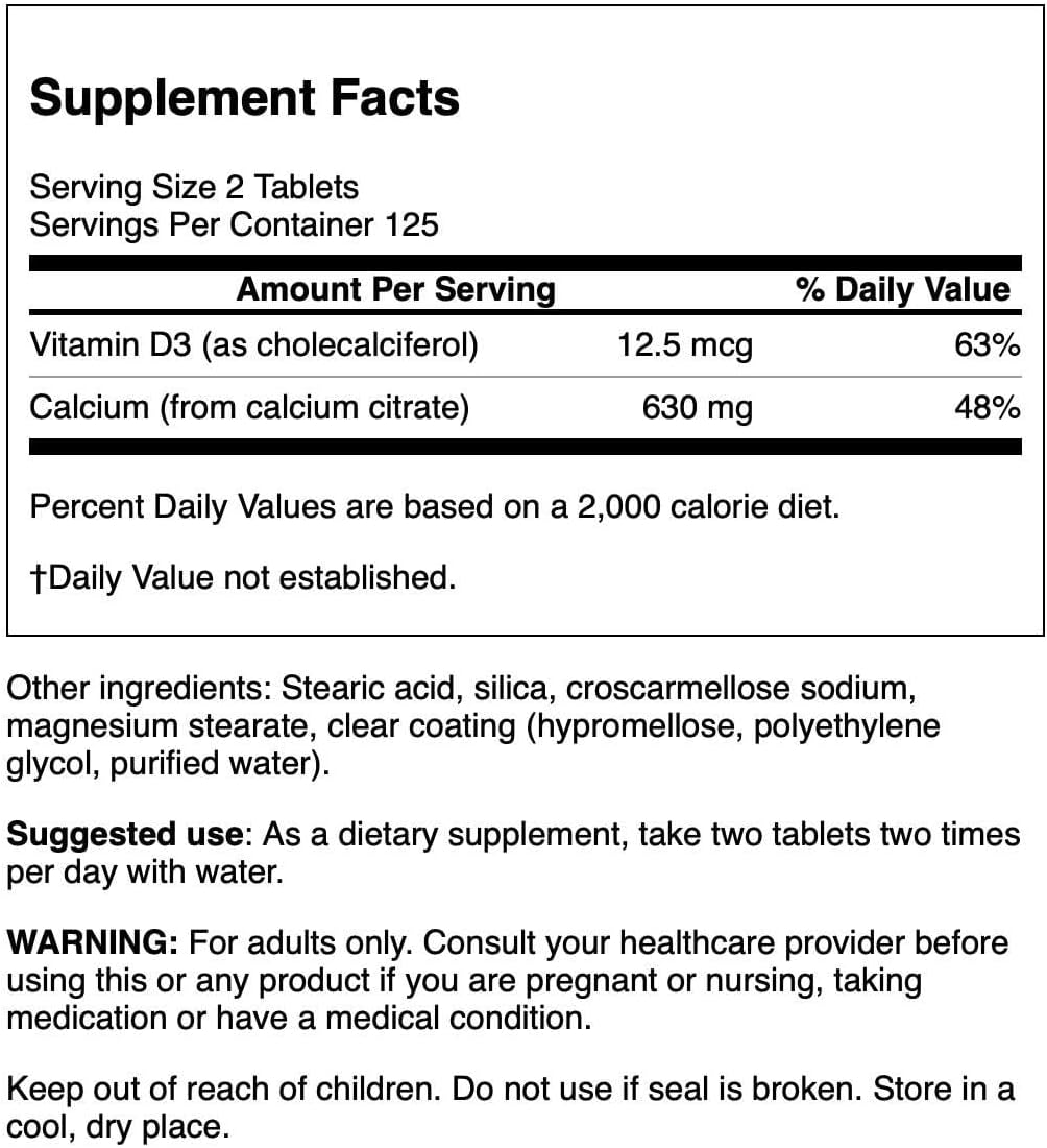 250 Tablets of Swanson Calcium Citrate with Vitamin D: Bone Health Support