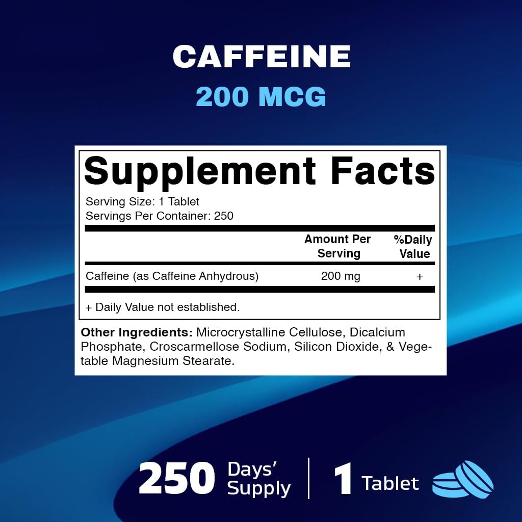 250 Vegetarian Tablets of Vitamatic Caffeine Pills with 200mg per Serving