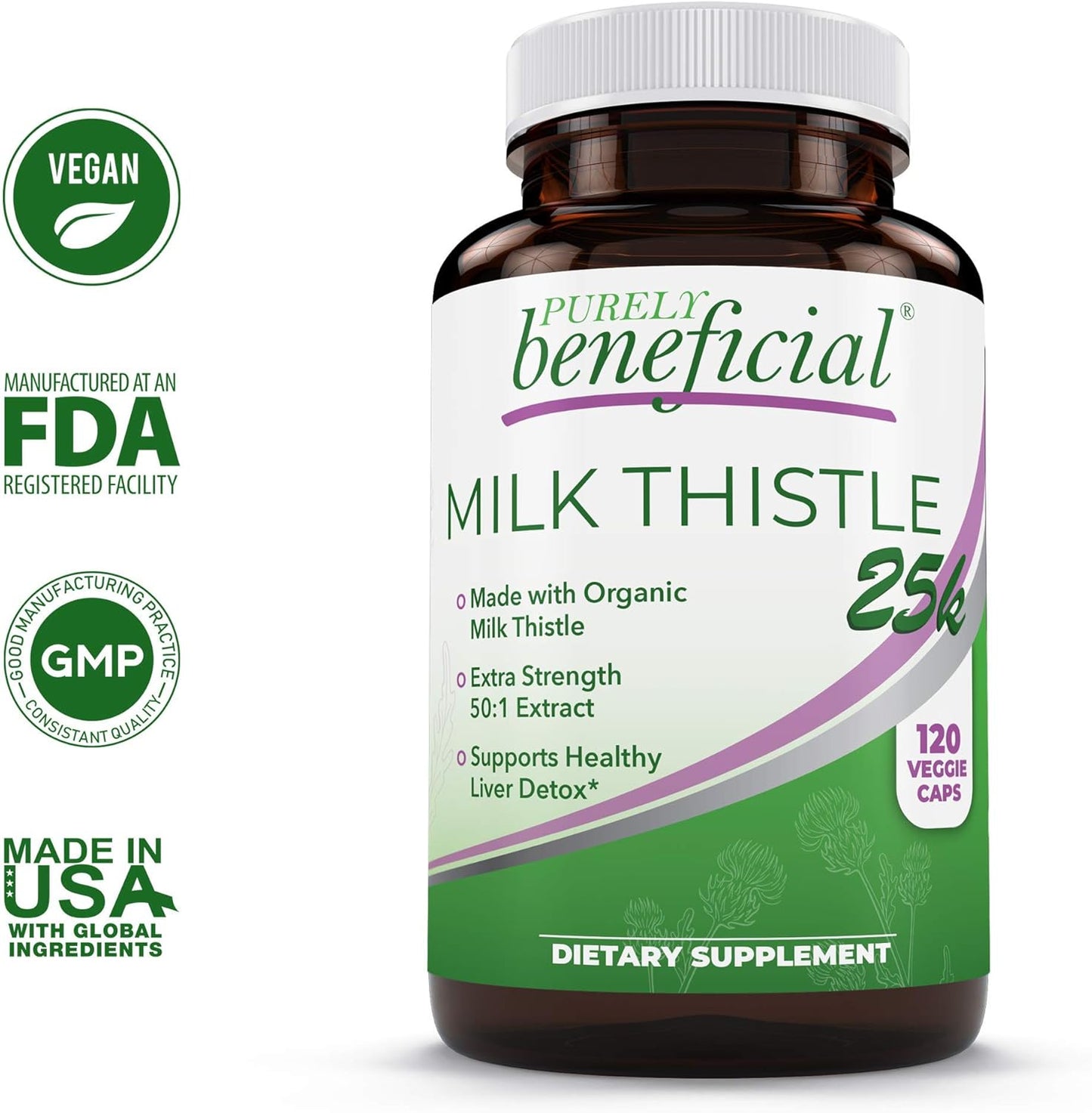 25,000 MG Strength Milk Thistle Capsules - 120 Vegan Pills - Liver Cleanse & Detox - Non-GMO - 4 Month Supply