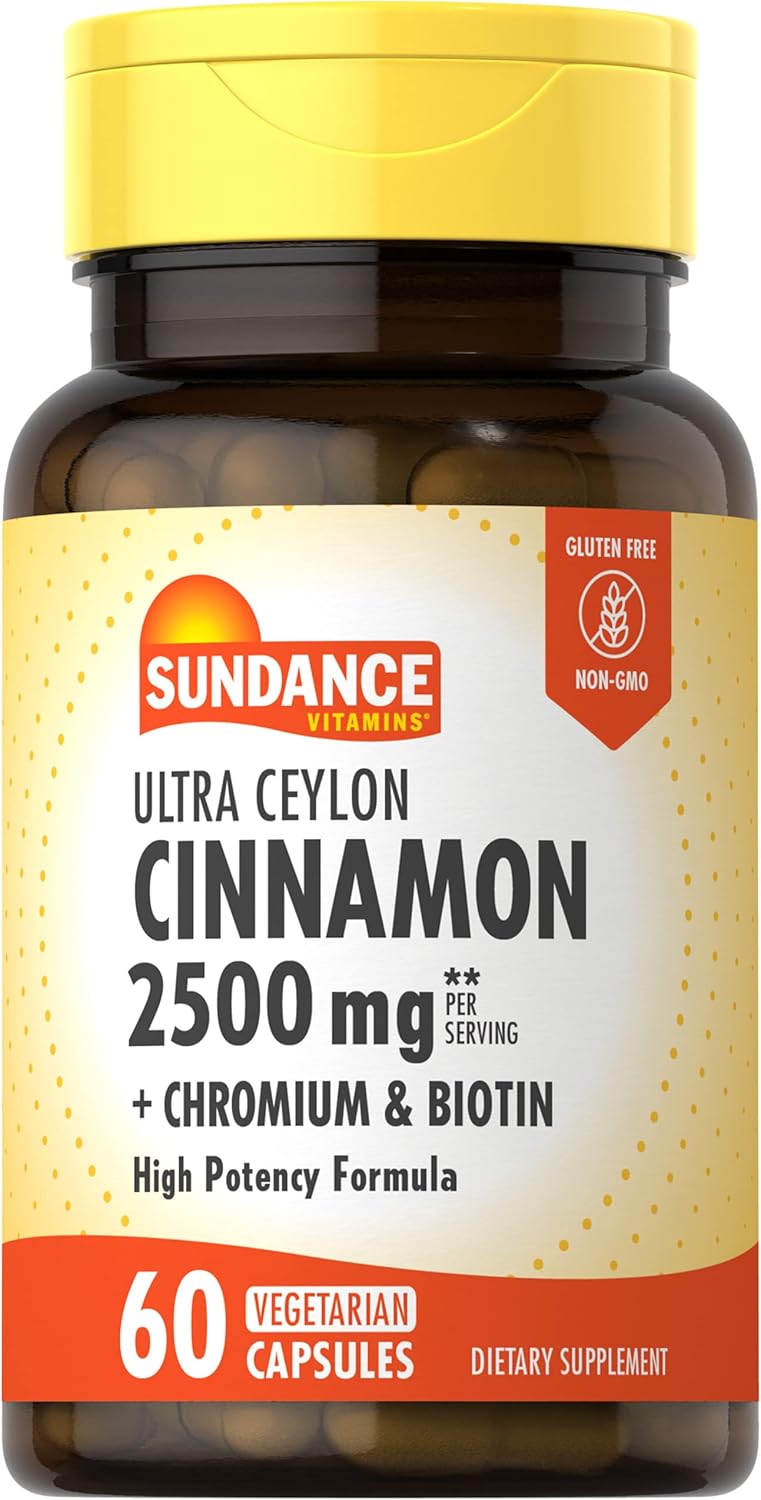2500mg Ceylon Cinnamon Capsules with Chromium and Biotin - 60 Pills | Vegetarian, Non-GMO, Gluten Free