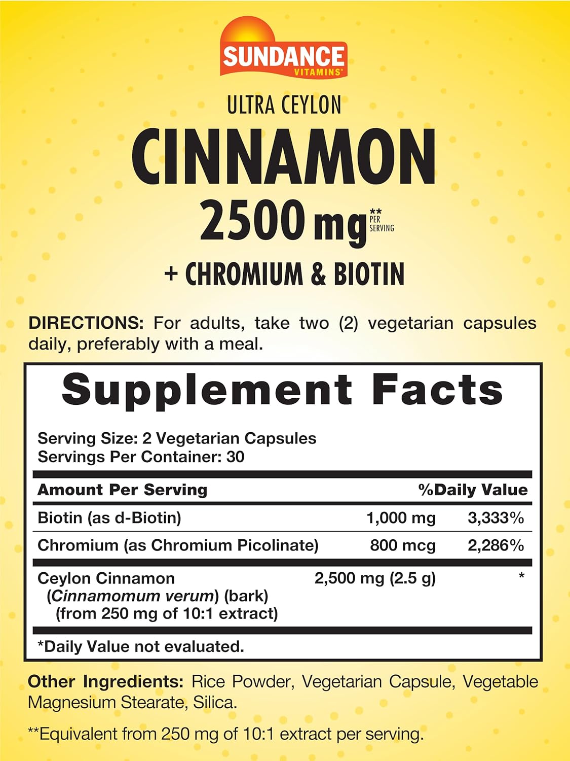 2500mg Ceylon Cinnamon Capsules with Chromium and Biotin - 60 Pills | Vegetarian, Non-GMO, Gluten Free