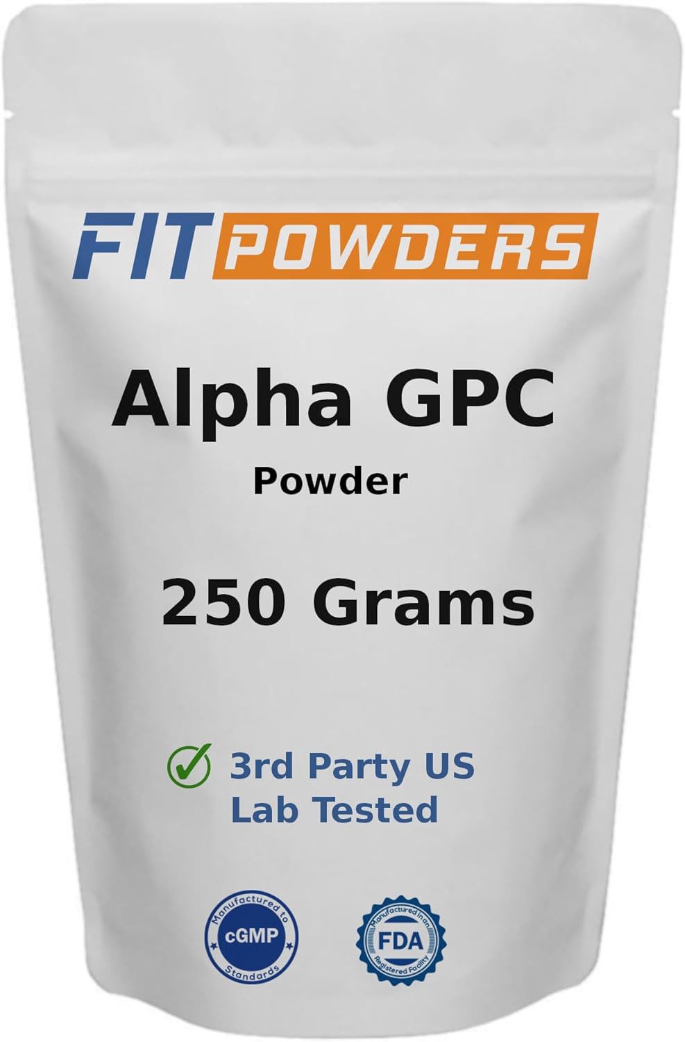 250g FitPowders Alpha-GPC Choline Powder Supplement, Vegan, Non-GMO, Third Party Tested - Ideal for Pre-Workout, Memory, Focus - Includes Scoop