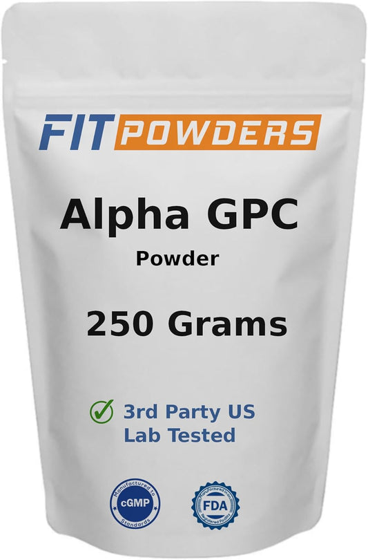 250g FitPowders Alpha-GPC Choline Powder Supplement, Vegan, Non-GMO, Third Party Tested - Ideal for Pre-Workout, Memory, Focus - Includes Scoop