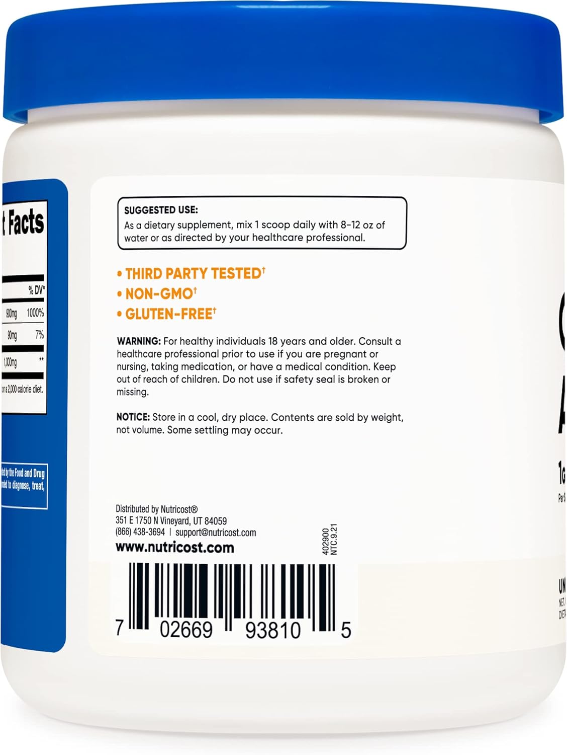 250G Nutricost Calcium Ascorbate Powder - Non-GMO Vitamin C and Calcium Complex with 250 Servings