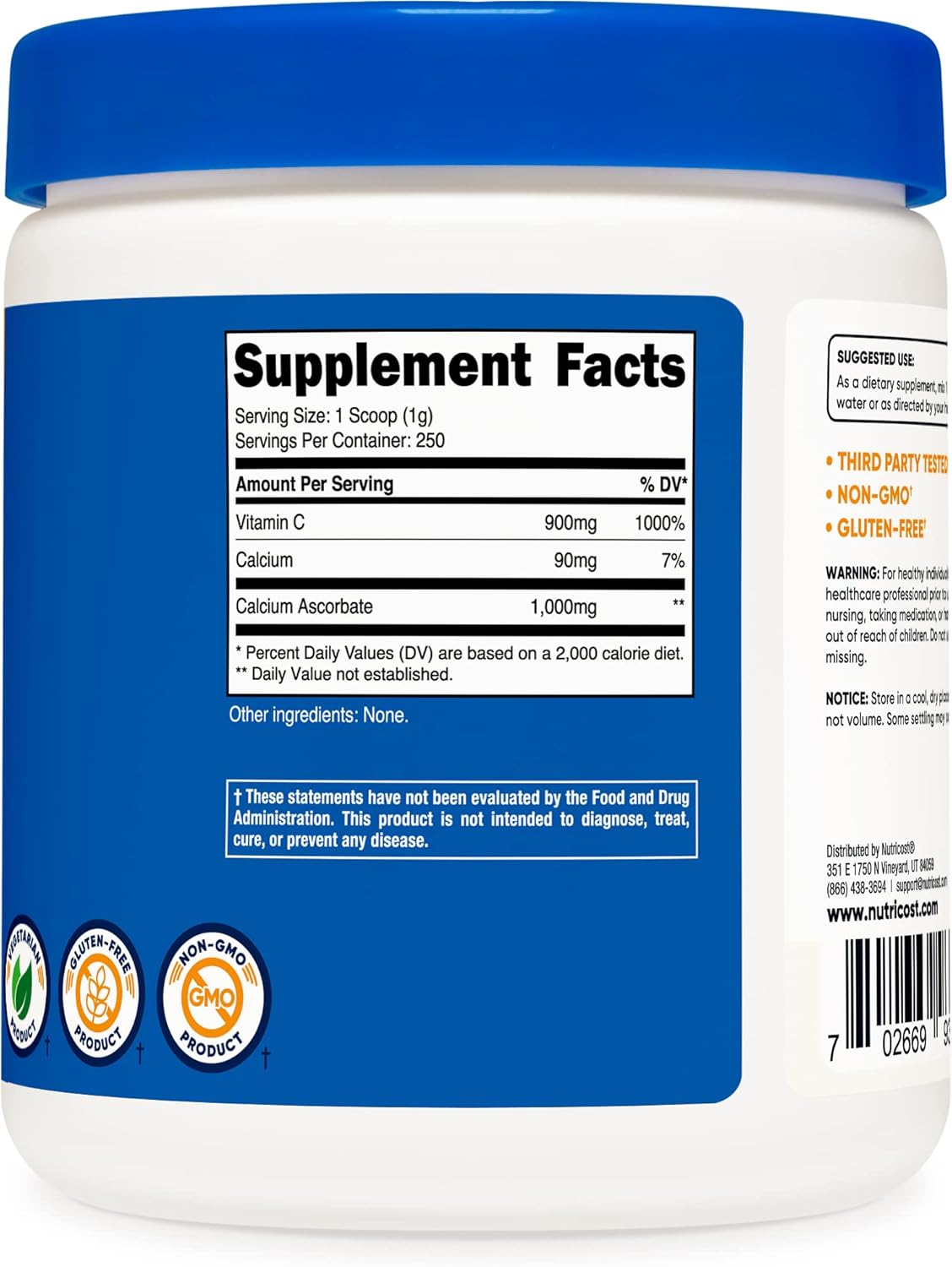 250G Nutricost Calcium Ascorbate Powder - Non-GMO Vitamin C and Calcium Complex with 250 Servings