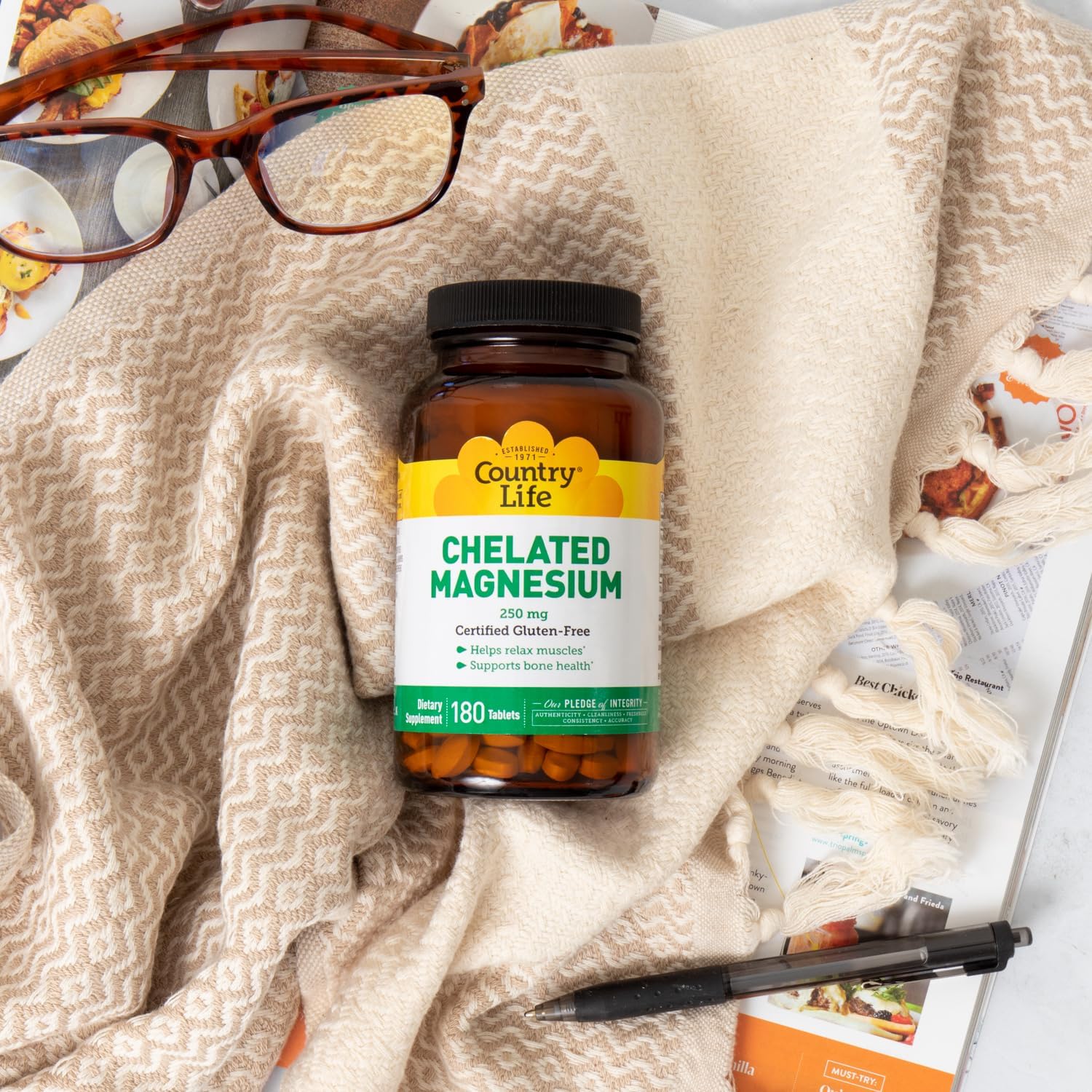 250mg Country Life Chelated Magnesium Supplement for Heart, Bone & Muscle Health - Vegan & Gluten-Free Formula with Magnesium Oxide and Amino Acid Chelate