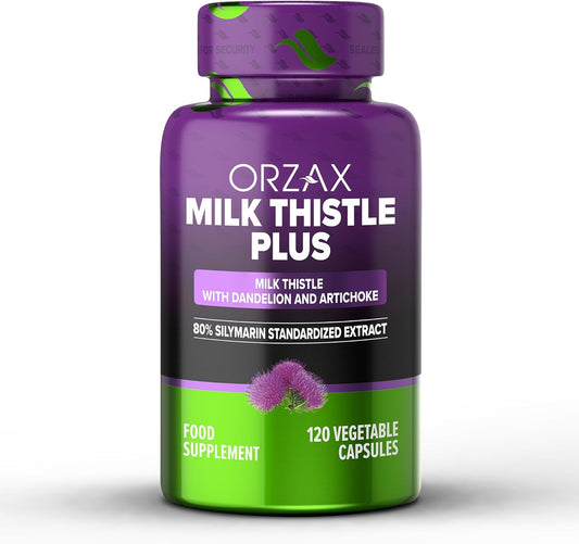 250mg Milk Thistle Supplement with 80% Silymarin, Dandelion & Artichoke Extract - 120 Capsules - Halal & Dairy-Free