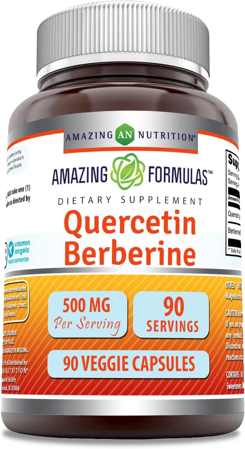 250mg Quercetin Berberine Supplement - 90 Veggie Capsules | Non-GMO, Gluten Free | Made in USA | Ideal for Vegetarians