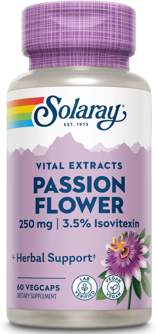250mg Solaray Passion Flower Extract Supplement - 60 Capsules for Anxiety & Stress Relief