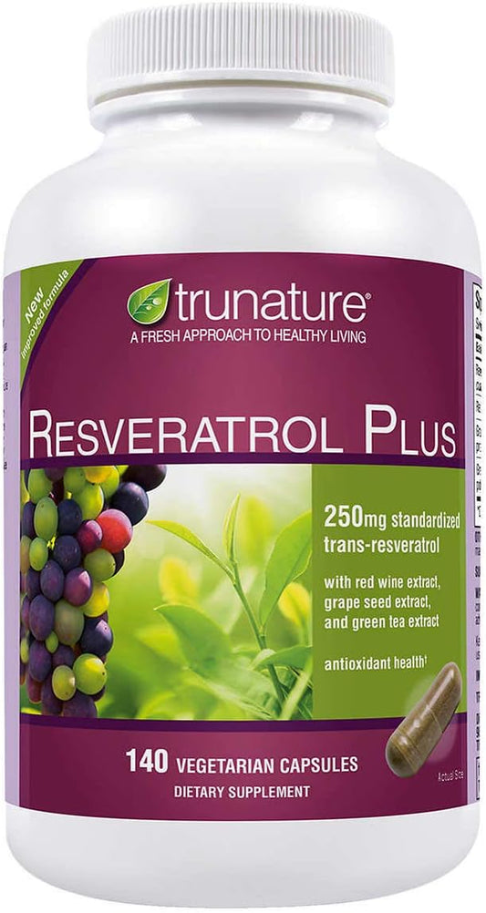 250mg Standardized Trans-Resveratrol in 140 Vegetarian Capsules by Nilogie TruNature