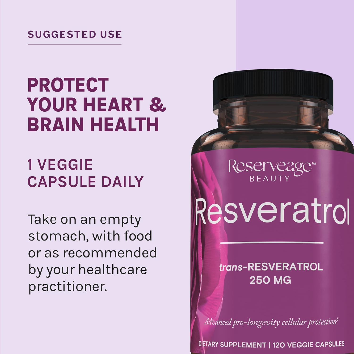 250mg Vegan Resveratrol Supplement for Heart and Cellular Health - Antioxidant for Healthy Aging and Immune Support - 120 Capsules