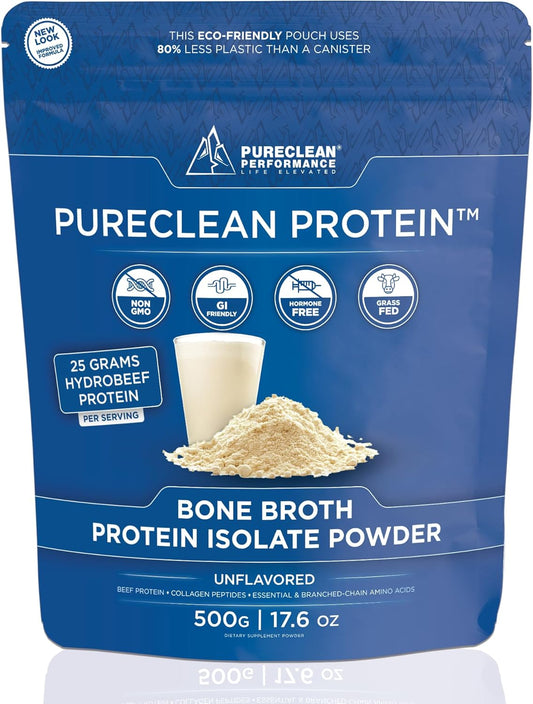 25G Organic Grass Fed Beef Bone Broth Protein Powder with Collagen Peptides - Paleo, Keto, Gluten-Free - 500g Unflavored
