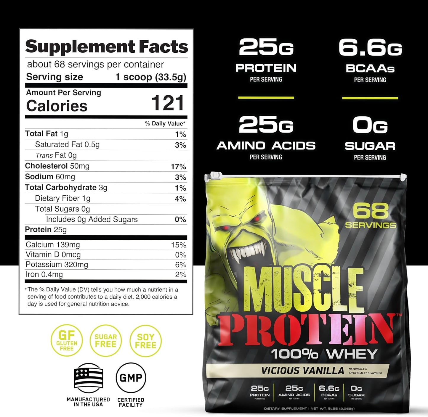 25g Pure Protein Whey Powder - Cookies n Cream Flavor - Cold Filtered - 6.6g BCAAs - 20 lbs Pack - COLOSSAL LABS