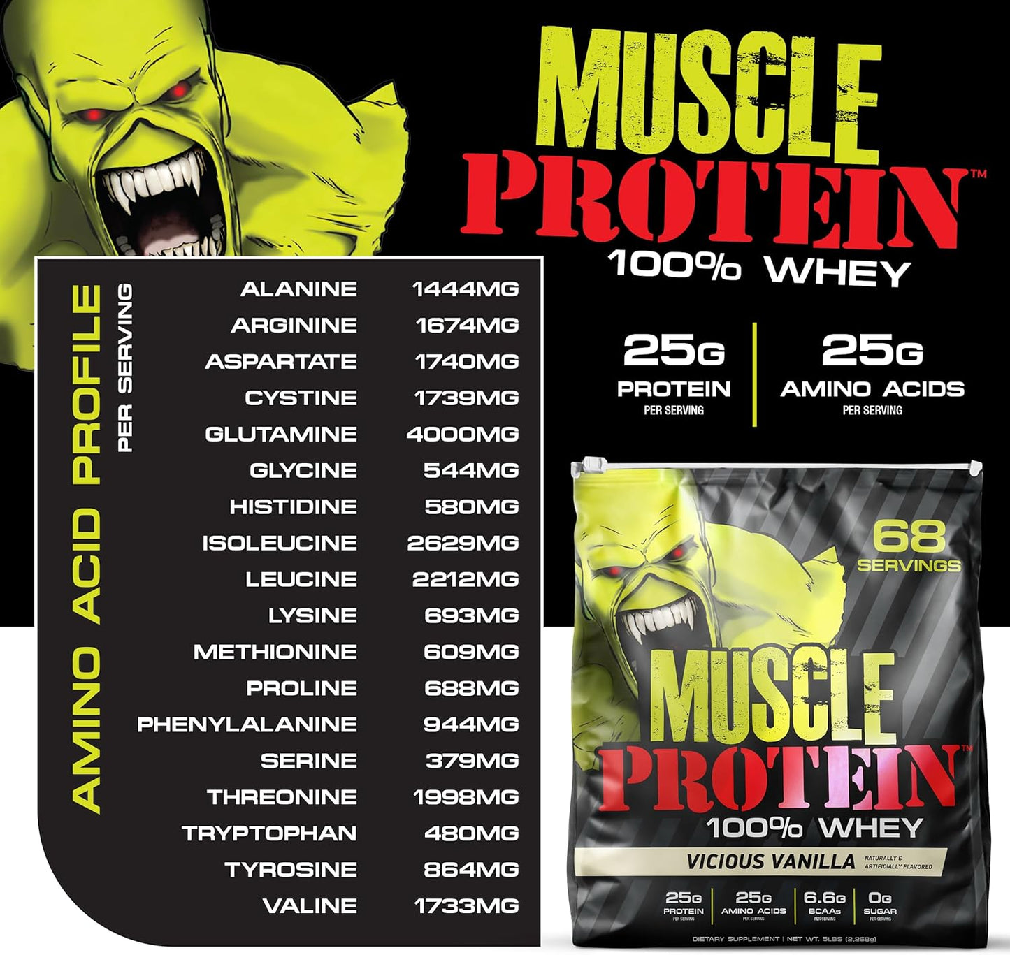 25g Pure Protein Whey Powder - Cookies n Cream Flavor - Cold Filtered - 6.6g BCAAs - 20 lbs Pack - COLOSSAL LABS