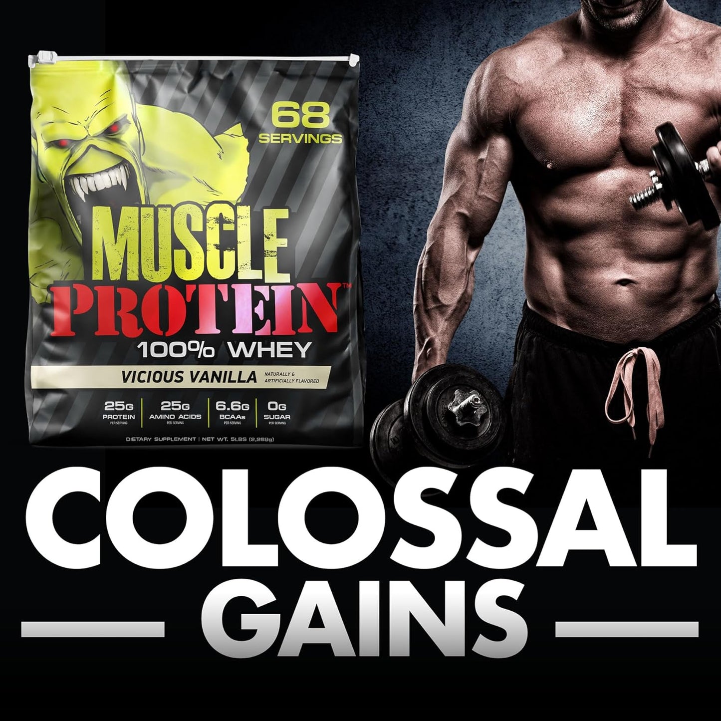 25g Pure Protein Whey Powder - Cookies n Cream Flavor - Cold Filtered - 6.6g BCAAs - 20 lbs Pack - COLOSSAL LABS