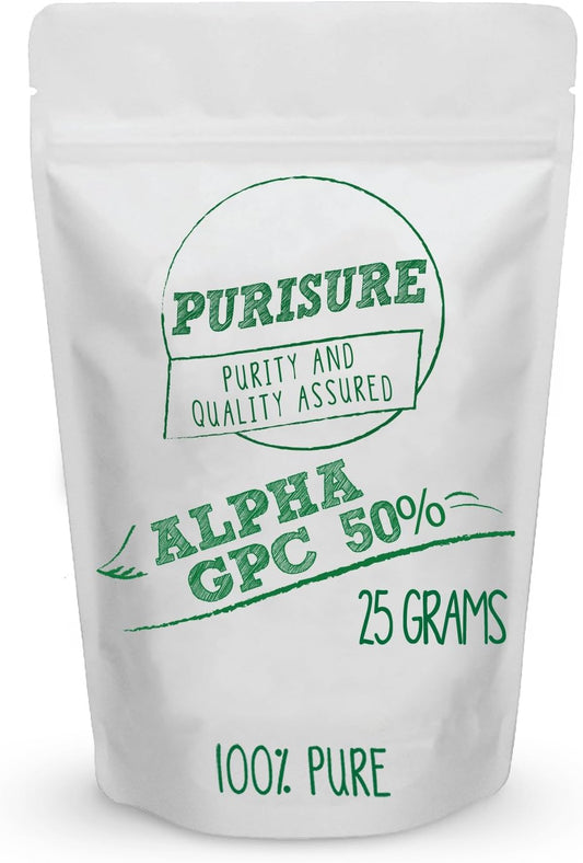 25g Purisure Alpha GPC 50% Powder: Pure Choline Supplement for Brain Focus, Memory & Concentration - Non-GMO, 42 Servings