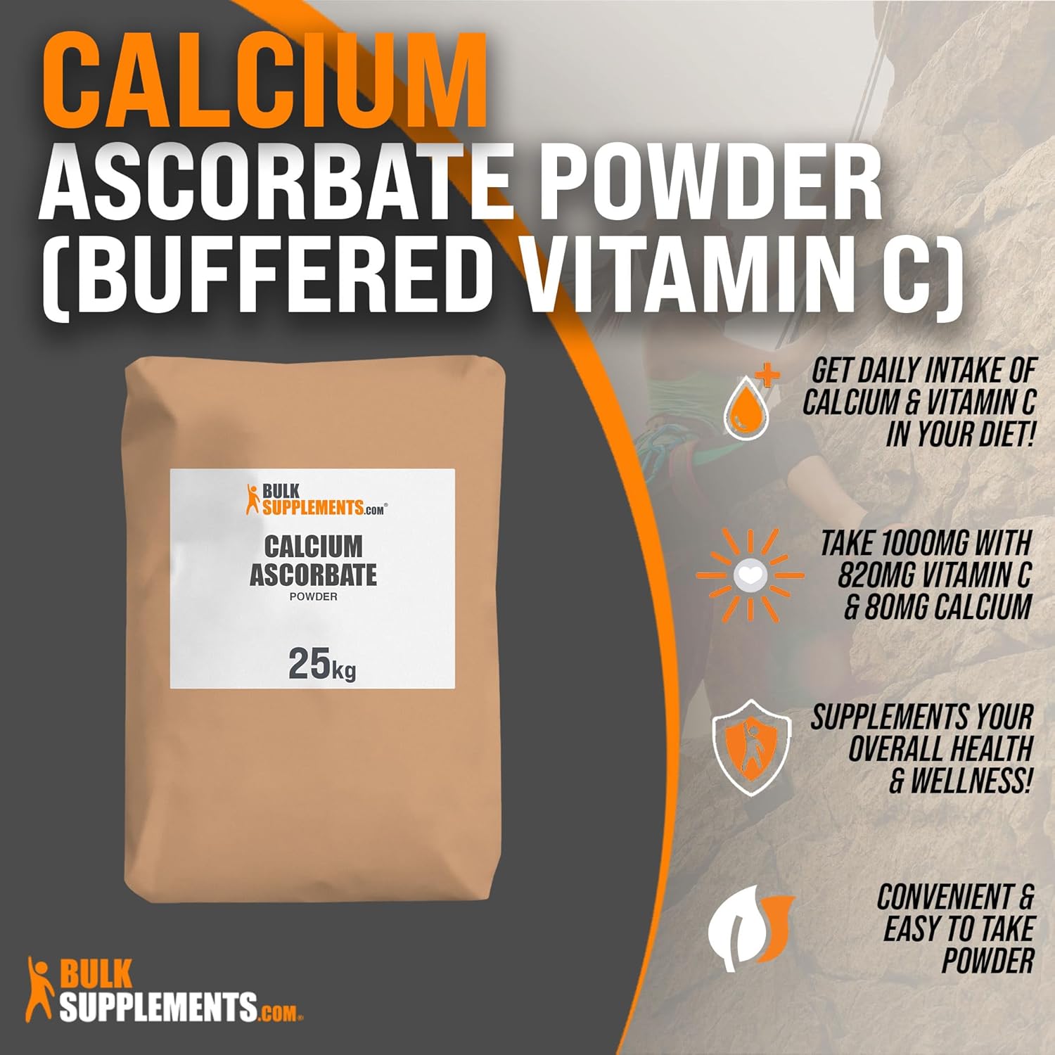25kg Bulk Calcium Ascorbate Powder - Vitamin C Calcium Supplement - Pure Calcium Vitamins C Powder - Immune Support Supplement