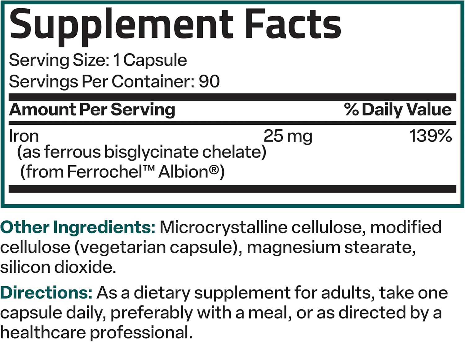 25mg Bronson Iron Bisglycinate Capsules - Gentle on Stomach, Supports Energy & Red Blood Cells - Non-Constipating, Non-GMO - 90 Vegetarian Caps