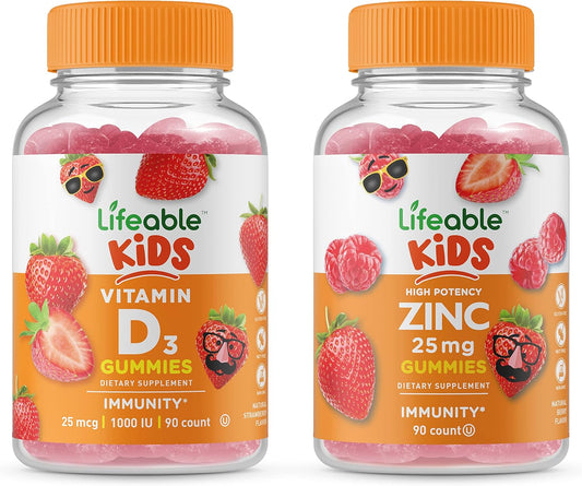 25mg Kids Zinc + Vitamin D Gummies Bundle by VitaWorks Lifeable - Tasty Kids Vitamin Supplement, Gluten & GMO Free Chewables