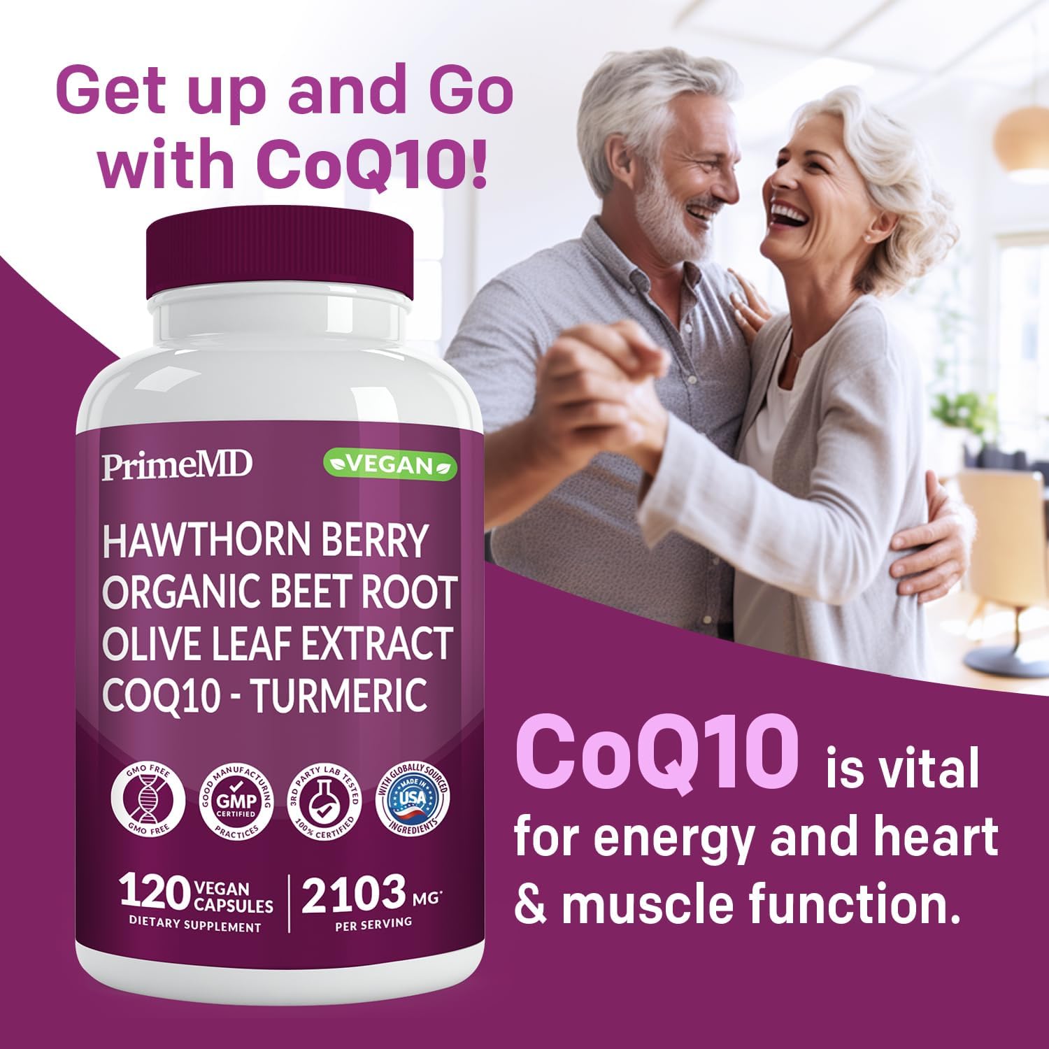 26-in-1 Nitric Oxide Supplement for Heart Health - Blood Pressure Support with Coq 10, Organic Beet Root, Hawthorn Berry, and Garlic - 2103mg (120 ct, 2 Pack) - PrimeMD