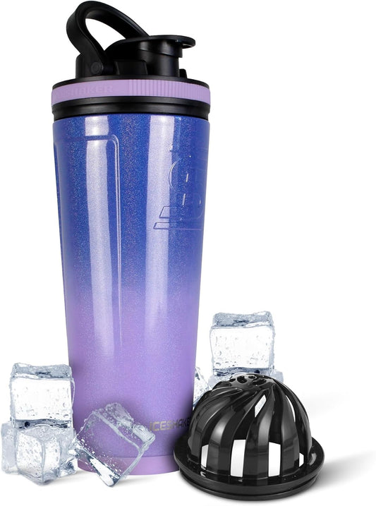 26 Oz Stainless Steel Insulated Ice Shaker Bottle in Lilac Dreaming - Patented Agitator for Workouts, Smoothies, Sports - Reusable Gym Water Bottle