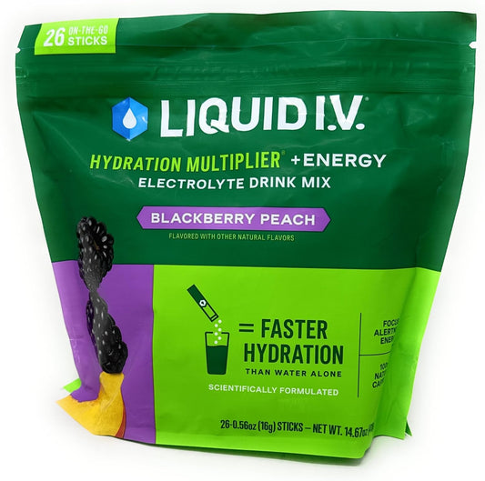 26 Pack Liquid I.V. Hydration Multiplier + Energy Drink Mix in BlackBerry Peach Flavor