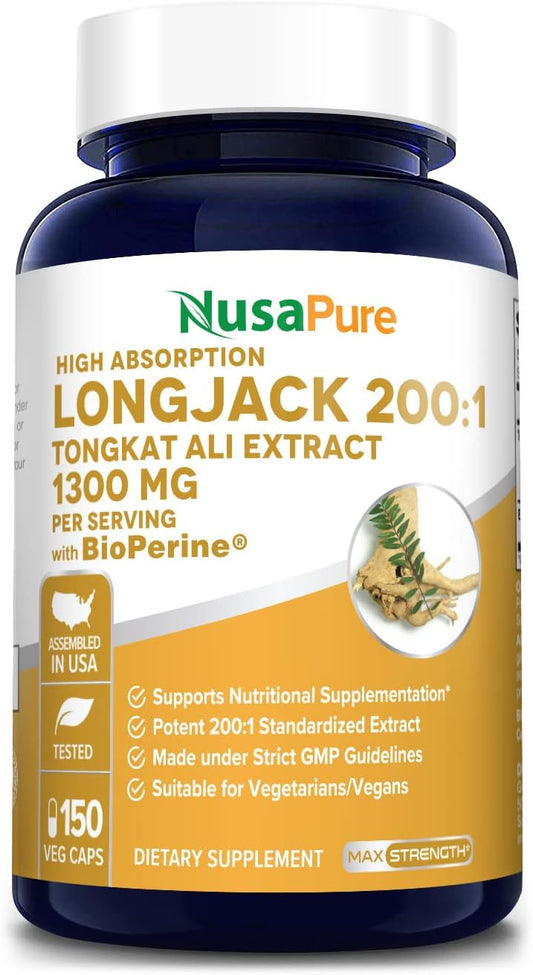 260,000mg Longjack Tongkat Ali Capsules with Bioperine - 150 Veg Caps, Non-GMO & Gluten Free