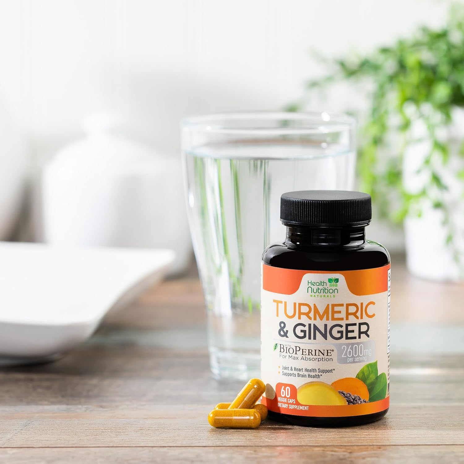 2600mg Turmeric Curcumin with BioPerine & Ginger Capsules - Natural Heart & Joint Support Supplement - 95% Curcuminoids for Max Absorption