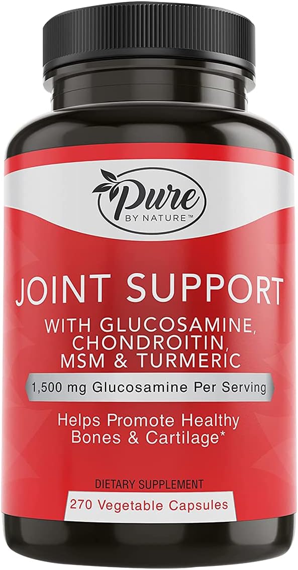 270 Capsules Pure By Nature Joint Support with Glucosamine, Chondroitin, Turmeric, MSM, and Boswellia Supplement