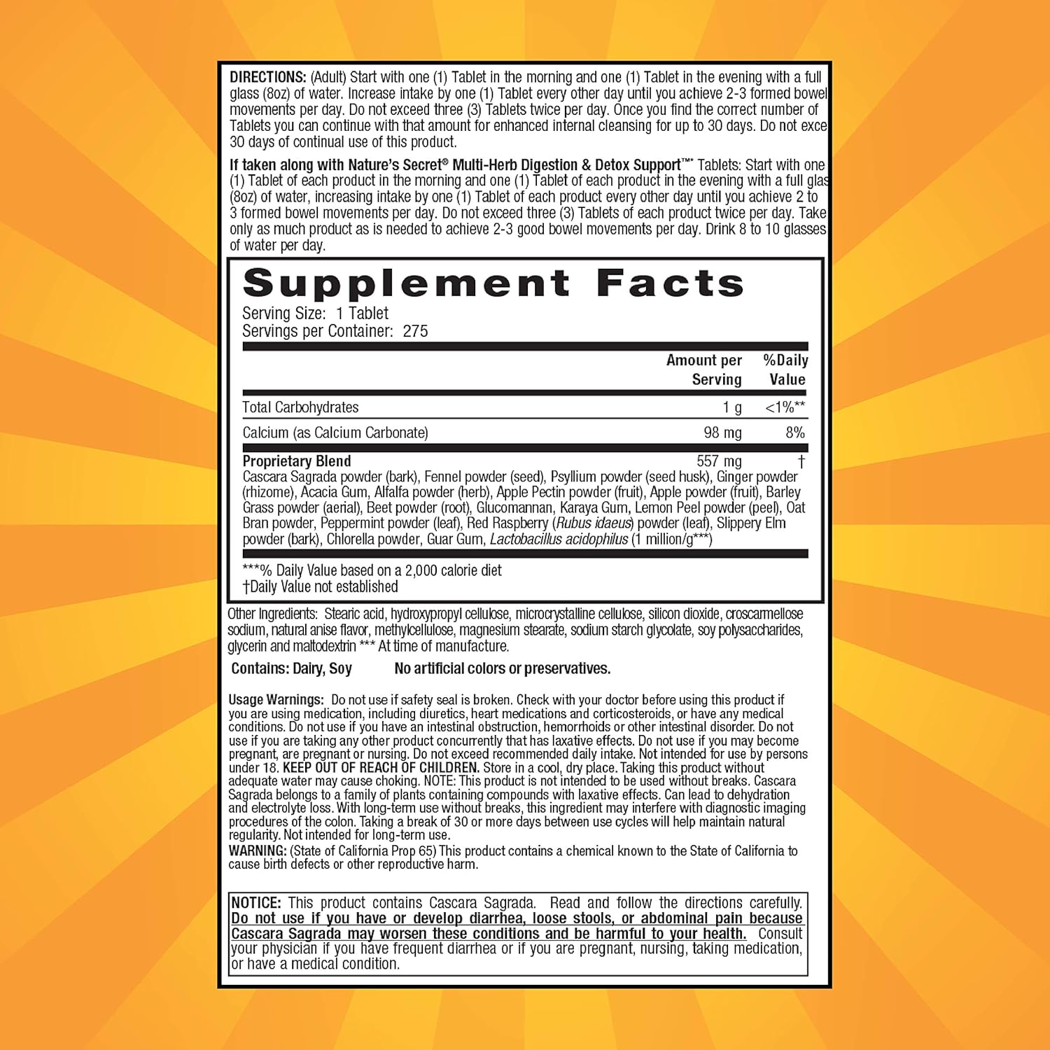 275 Tablets of Nature's Secret Multi-Herb Colon Cleanse - Natural Detox and Digestive Support