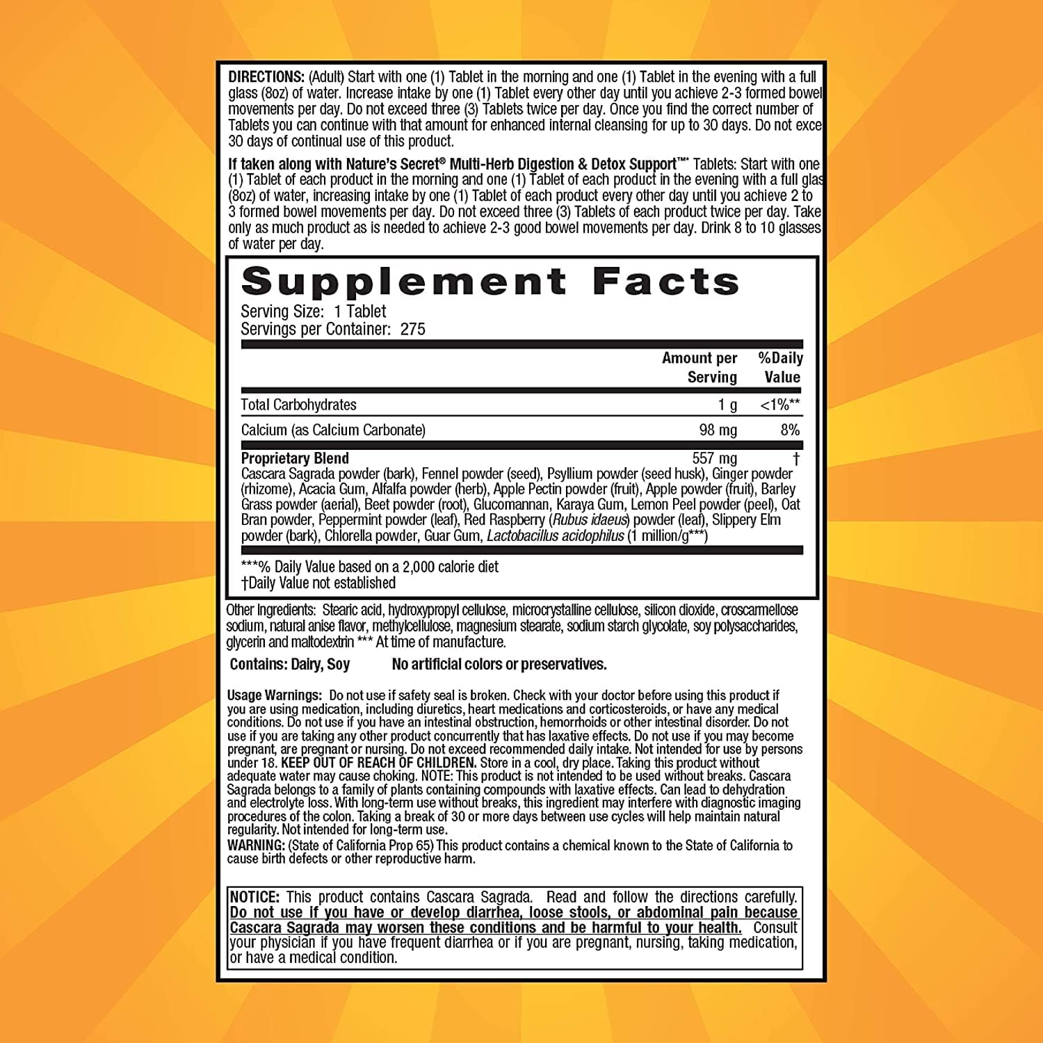 275 Tabs Nature's Secret Multi Fiber Colon Detox Cleanse - 3 Pack