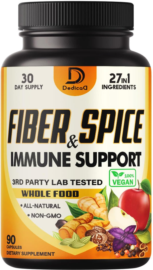 27in1 Fiber and Spice Supplement with Organic Psyllium, Whole Apple, Elderberry - Mood, Body, Immunity - 90 Capsules