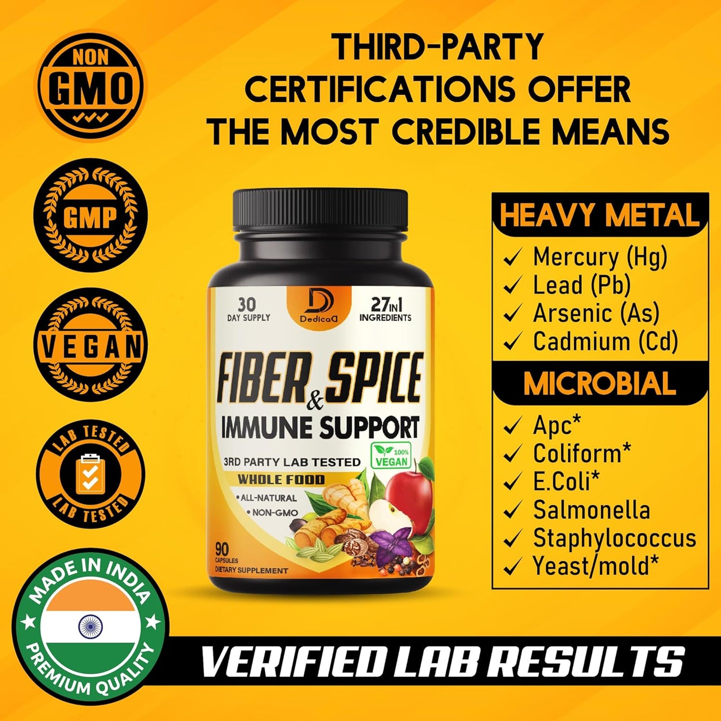 27in1 Fiber and Spice Supplement with Organic Psyllium, Whole Apple, Elderberry - Mood, Body, Immunity - 90 Capsules