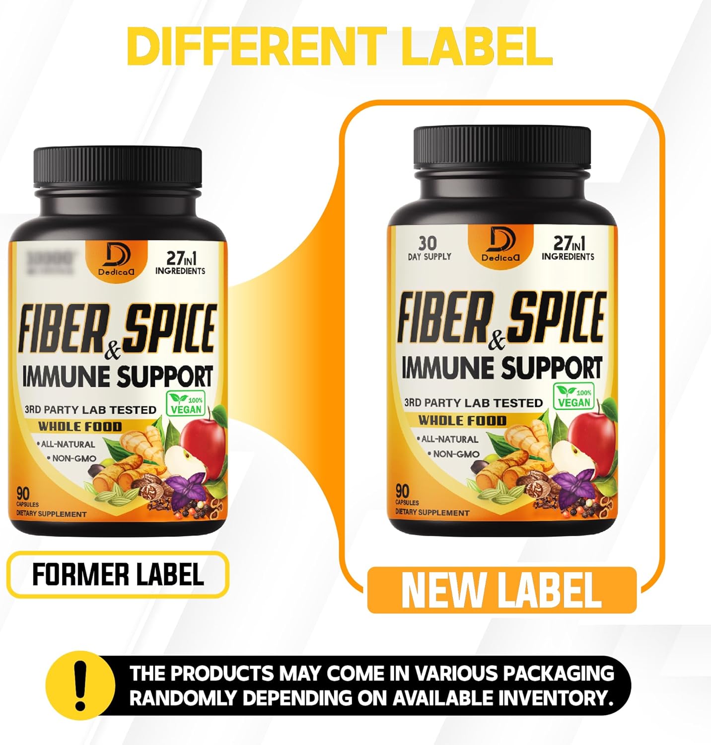 27in1 Fiber and Spice Supplement with Organic Psyllium, Whole Apple, Elderberry - Mood, Body, Immunity - 90 Capsules