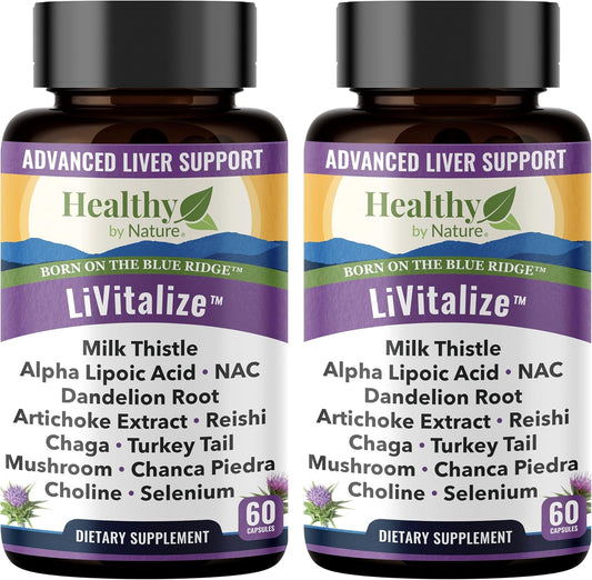 28-in-1 Liver Support Supplement with Milk Thistle, Dandelion Root, NAC, Artichoke Extract, Reishi, Chaga, and Turkey Tail Mushroom - Liver Cleanse & Detox Formula (2 Pack)