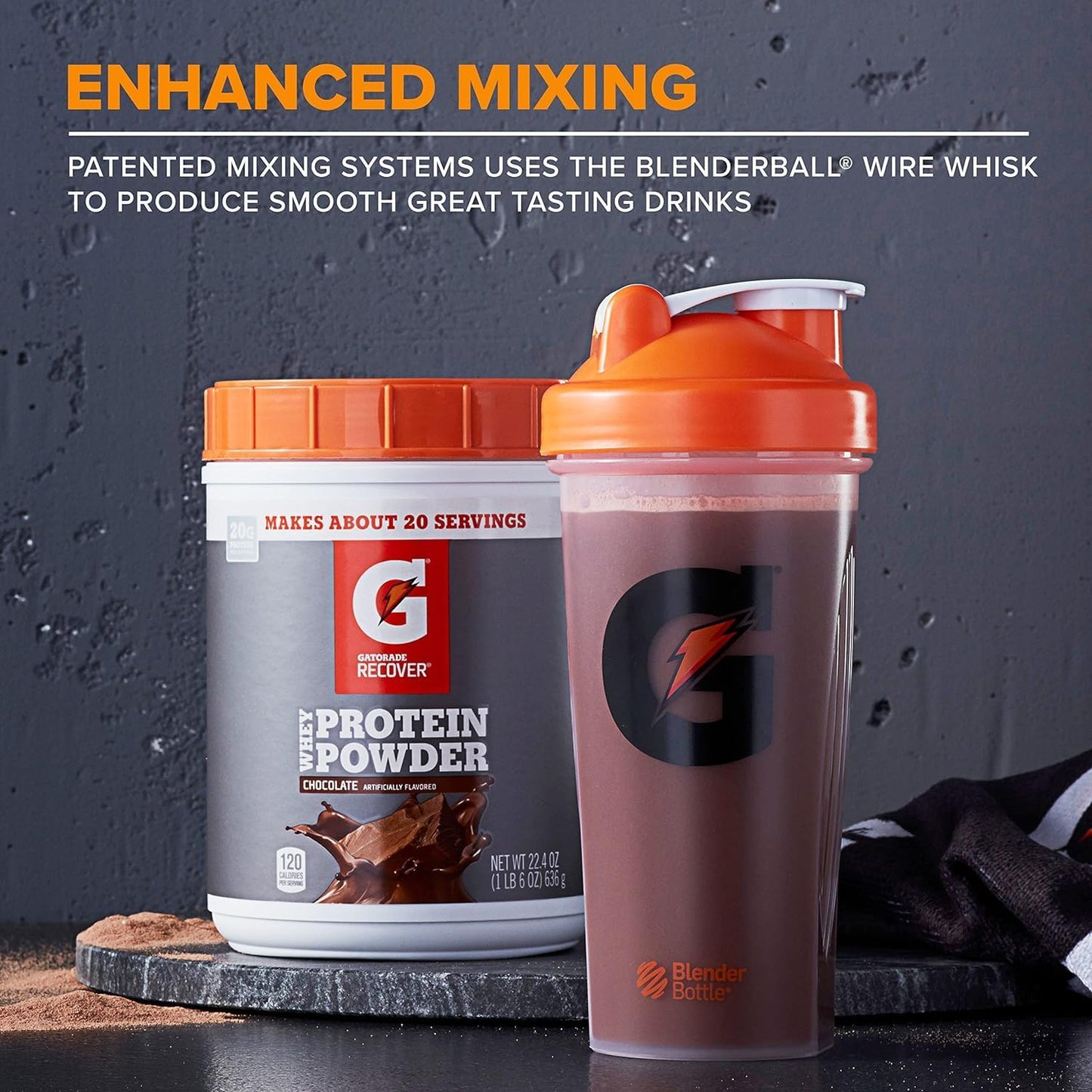 28 Ounce Gatorade Shaker Bottle & Chocolate Whey Protein Powder Bundle for Gym