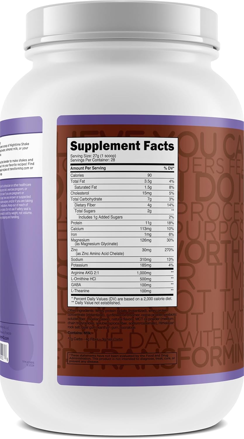 28 Servings of TransformHQ Nighttime Shake with Sleep + Protein Blend in Chocolate Mousse Flavor