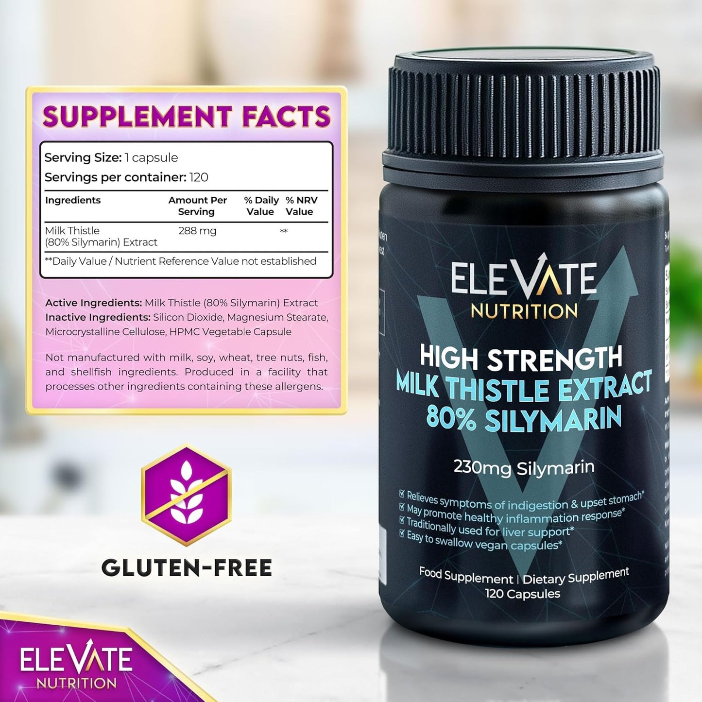 288mg Milk Thistle Capsules - 80% Silymarin Extract - Liver & Digestive Support - 120 Vegan Capsules