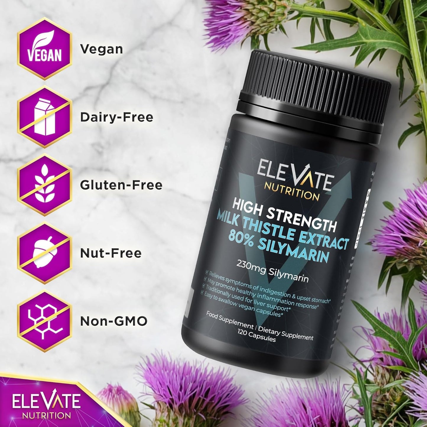 288mg Milk Thistle Capsules - 80% Silymarin Extract - Liver & Digestive Support - 120 Vegan Capsules
