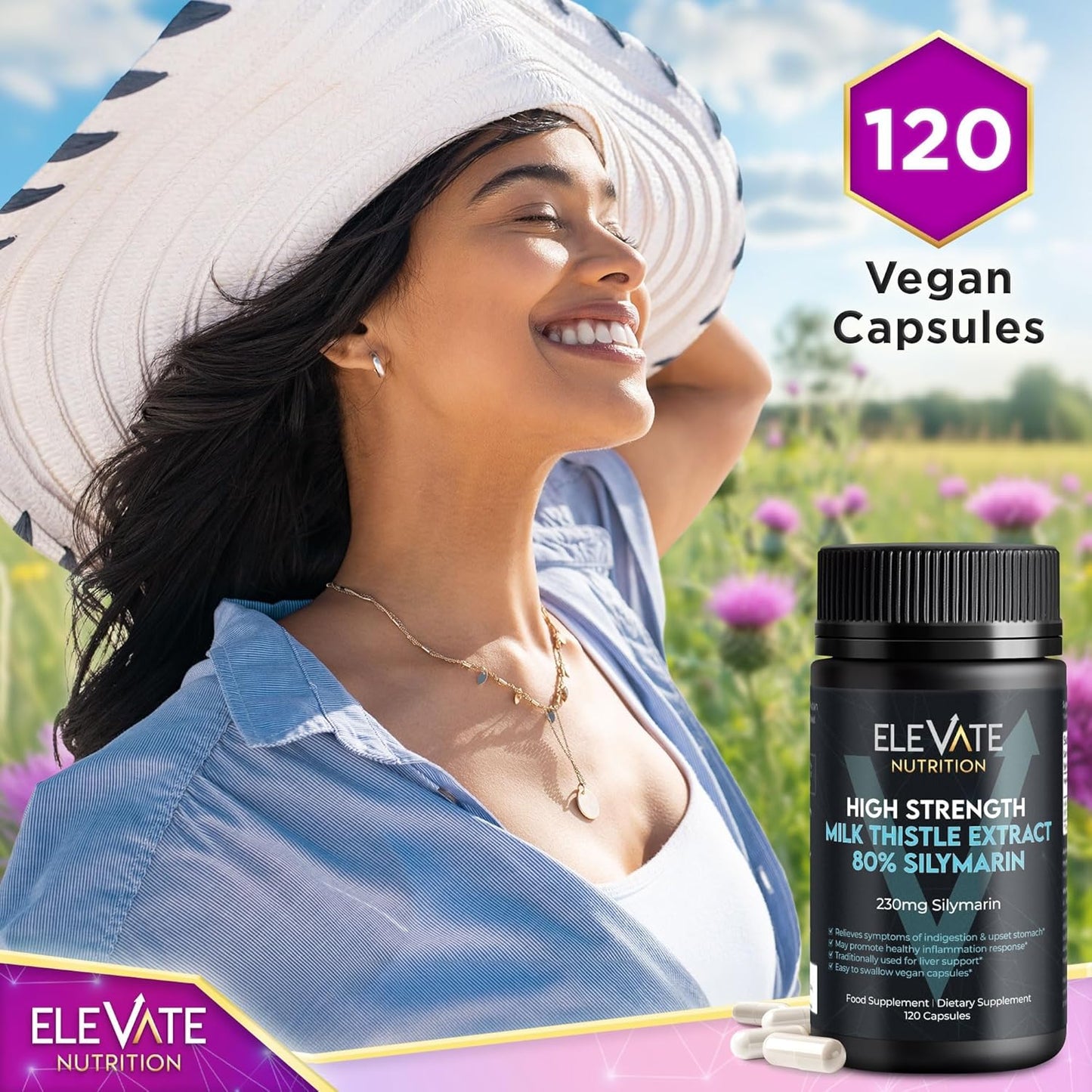 288mg Milk Thistle Capsules - 80% Silymarin Extract - Liver & Digestive Support - 120 Vegan Capsules